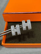 [Luxe]Boucles d'oreilles clous H avec diamants en argent