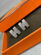 [Luxe]Boucles d'oreilles clous H avec diamants en argent