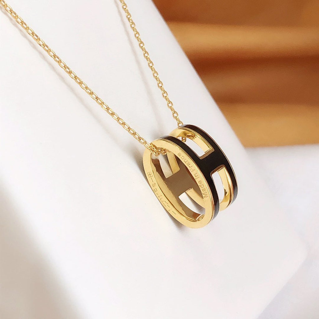 [Luxe]Collier HM CLIC en or et émail noir
