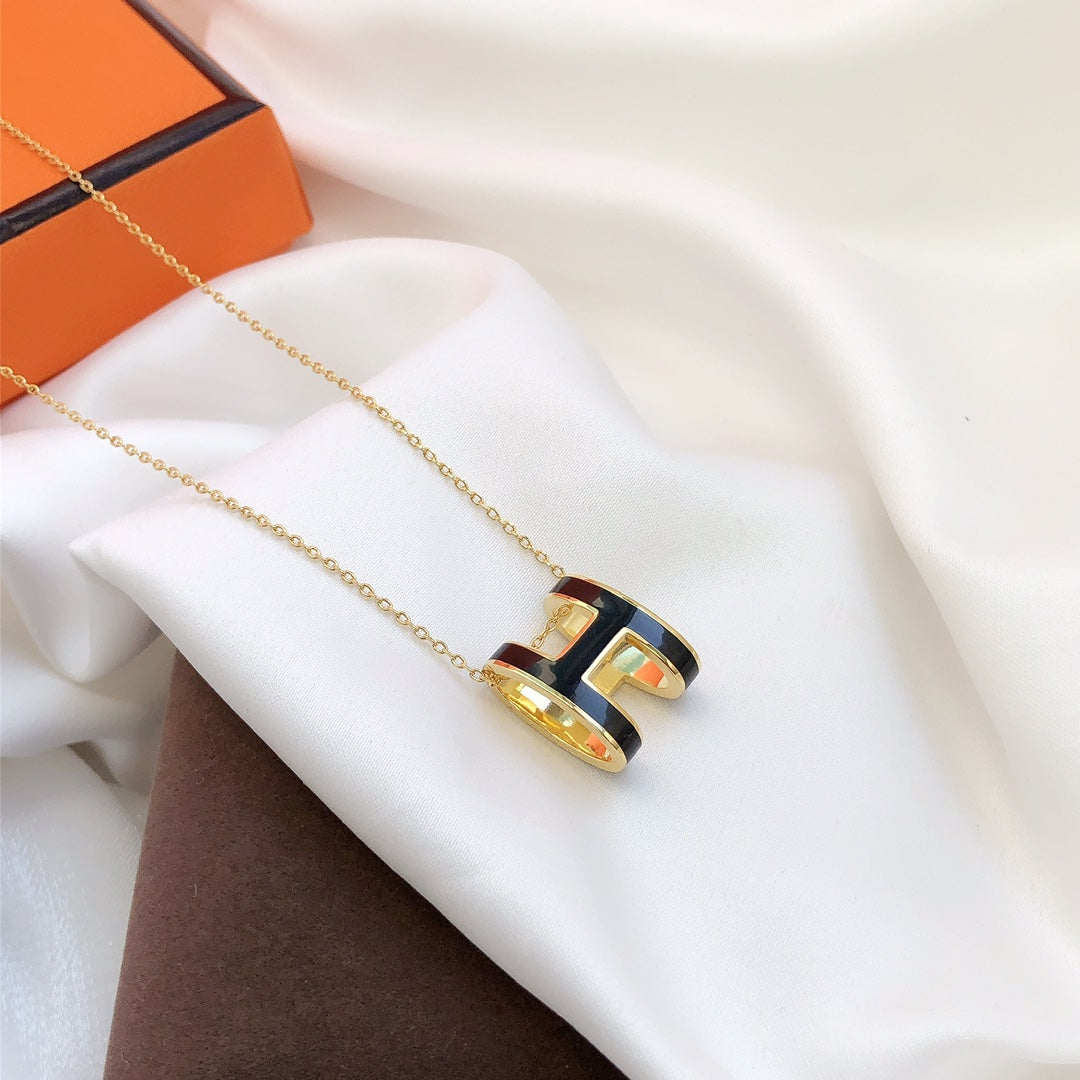 [Luxe]Collier HM CLIC en or et émail noir