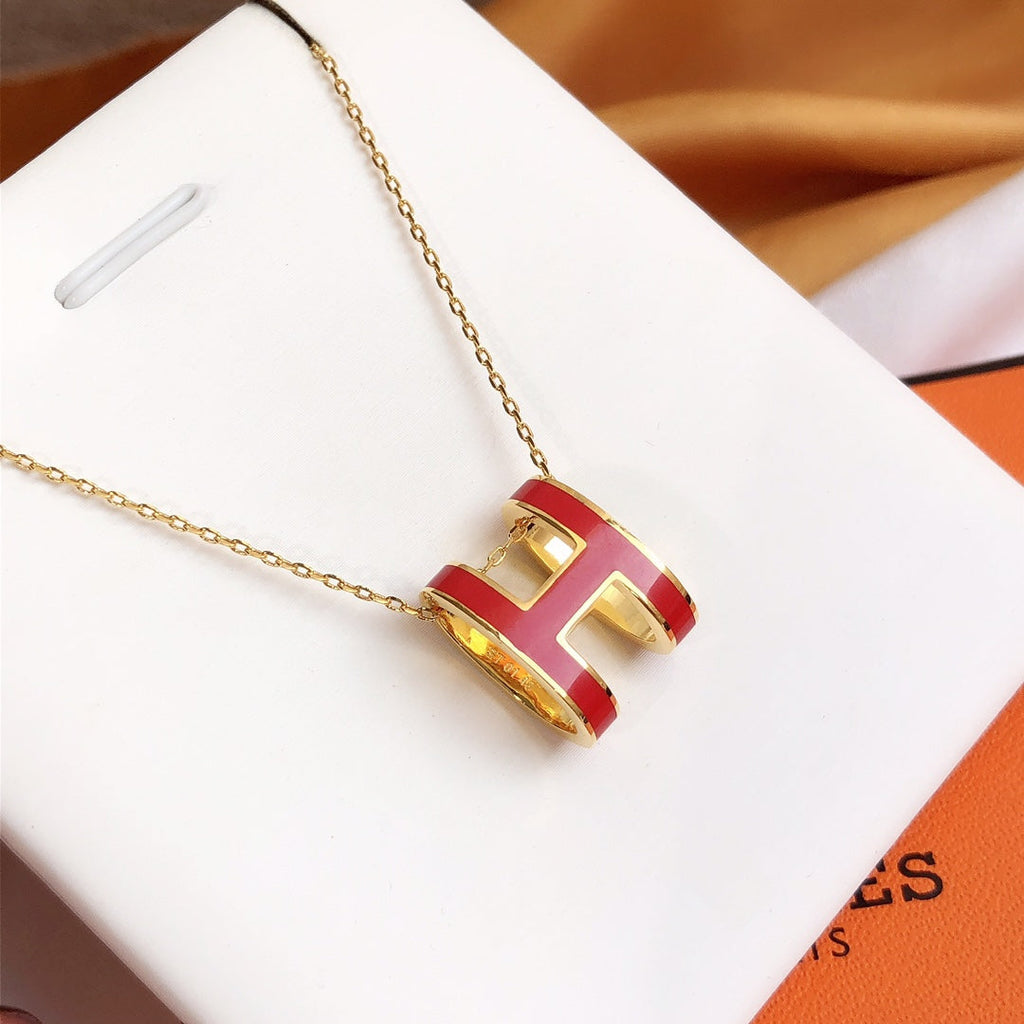 [Luxe]HM CLIC レッドエナメルゴールドネックレス
