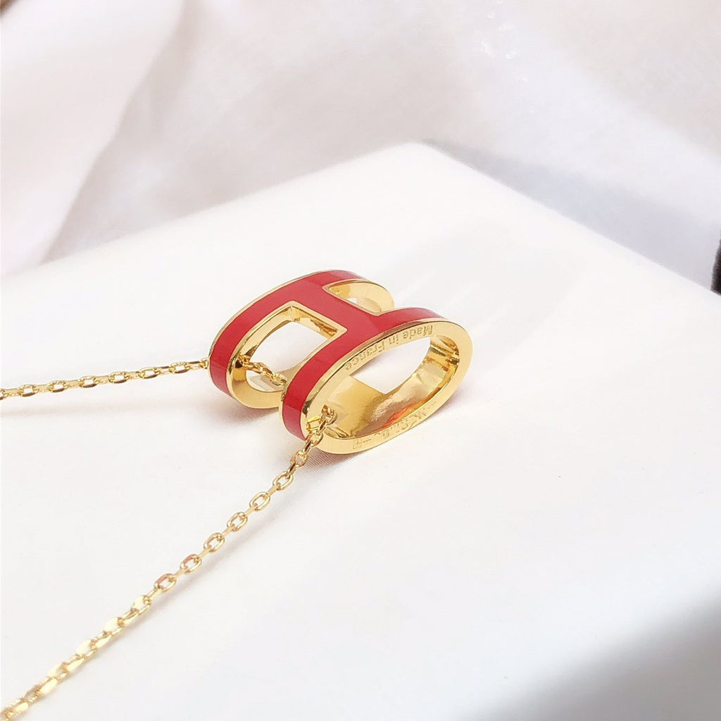 [Luxe]HM CLIC レッドエナメルゴールドネックレス