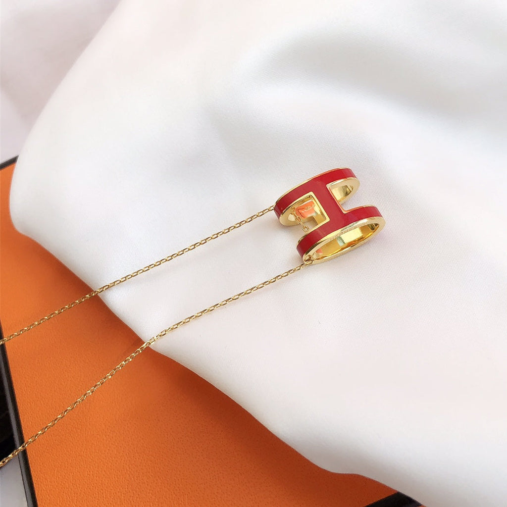 [Luxe]HM CLIC レッドエナメルゴールドネックレス