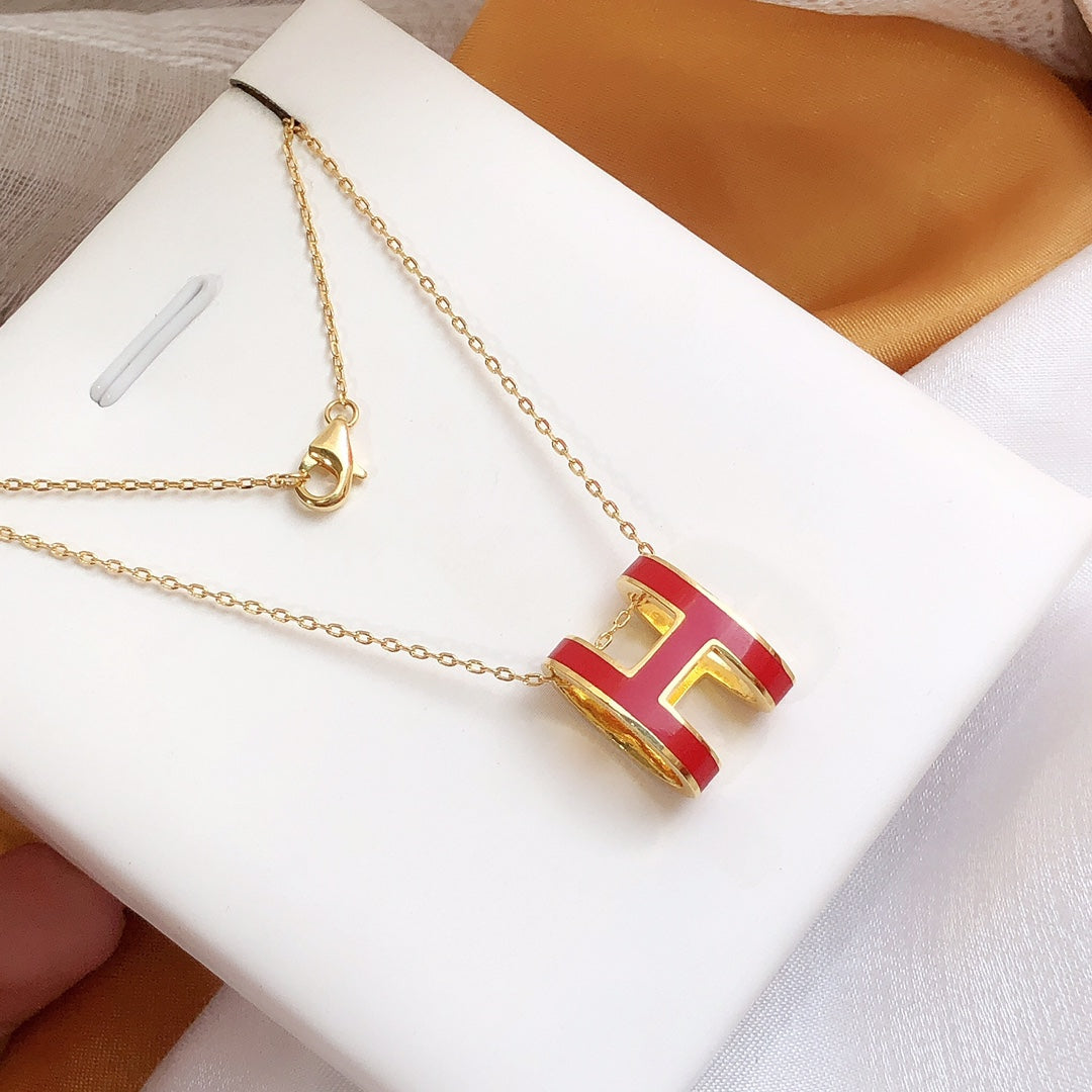 [Luxe]HM CLIC レッドエナメルゴールドネックレス