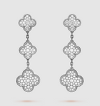 [Luxe]CLOVER 3 MOTIF DIAMOND SILVER DROP EARRINGS