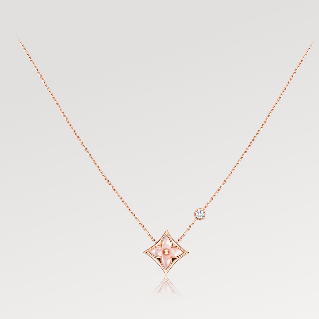 [Luxe]Collier étoile en or rose avec 1 diamant