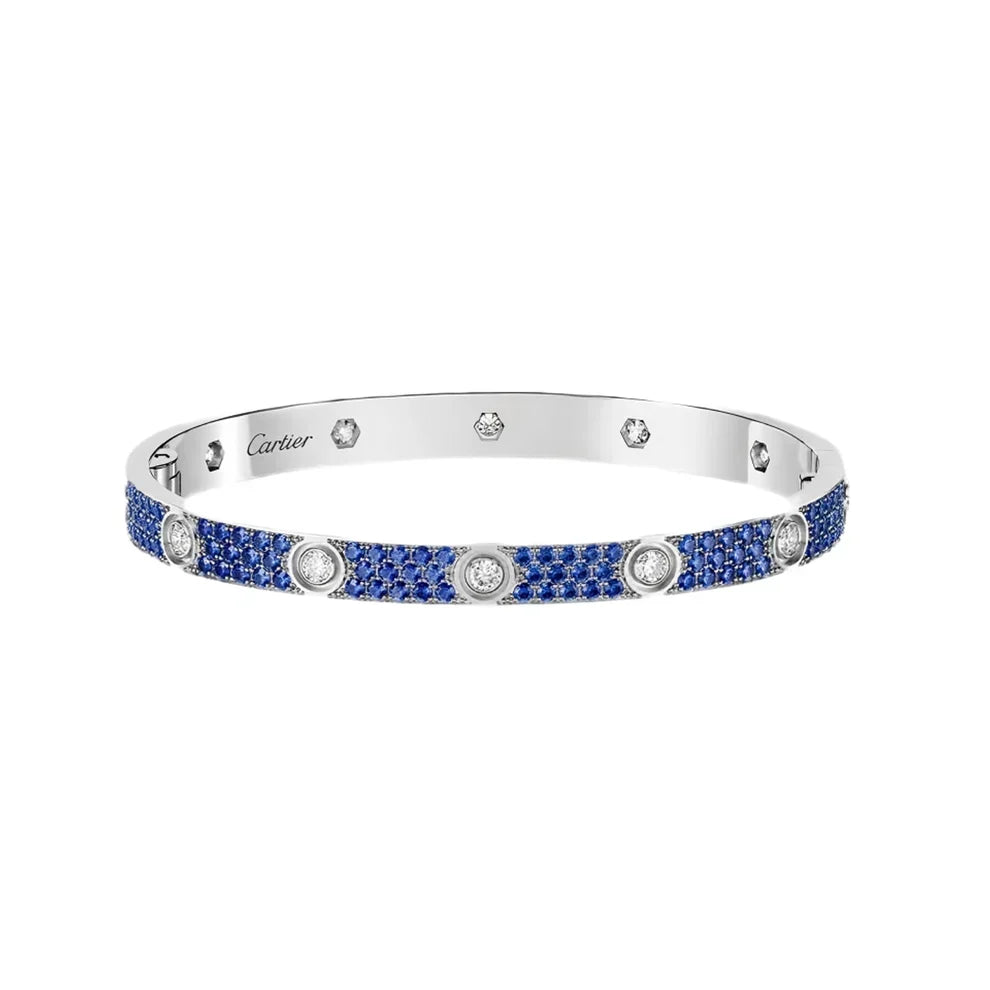 [LUXE]Pave Gemstone Love &Force Large Horseshoe Diamond Duo Bracelet Stack Set