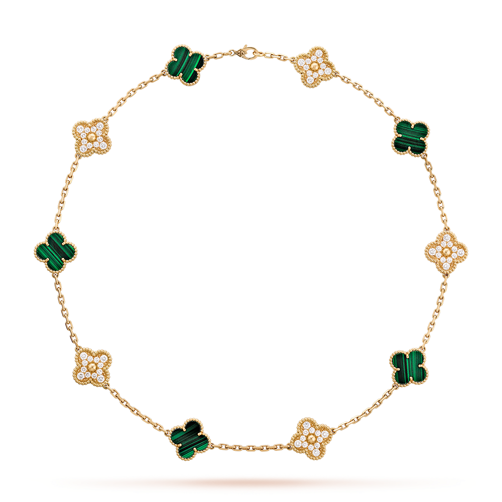 [Luxe]CLOVER 10 MOTIFS MALACHITE DIAMOND NECKLACE
