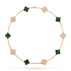 [Luxe]CLOVER 10 MOTIFS MALACHITE DIAMOND NECKLACE