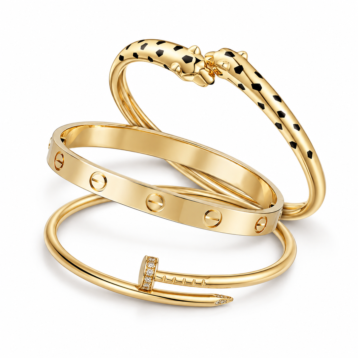 [LUXE] Panthère & LOVE  & JUSTE  Diamond Bracelet Stack Set