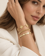 [LUXE] CLASH & Clover Laser 5-Motif & LOVE Brushed Bracelet Stack Set
