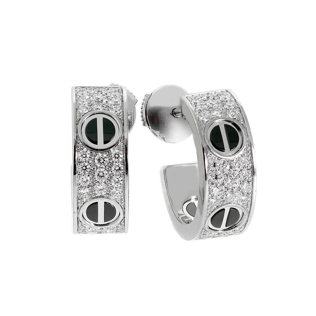 [Luxe Jewelry]LOVE CERAMIC DIAMOND PAVED SILVER EARRINGS