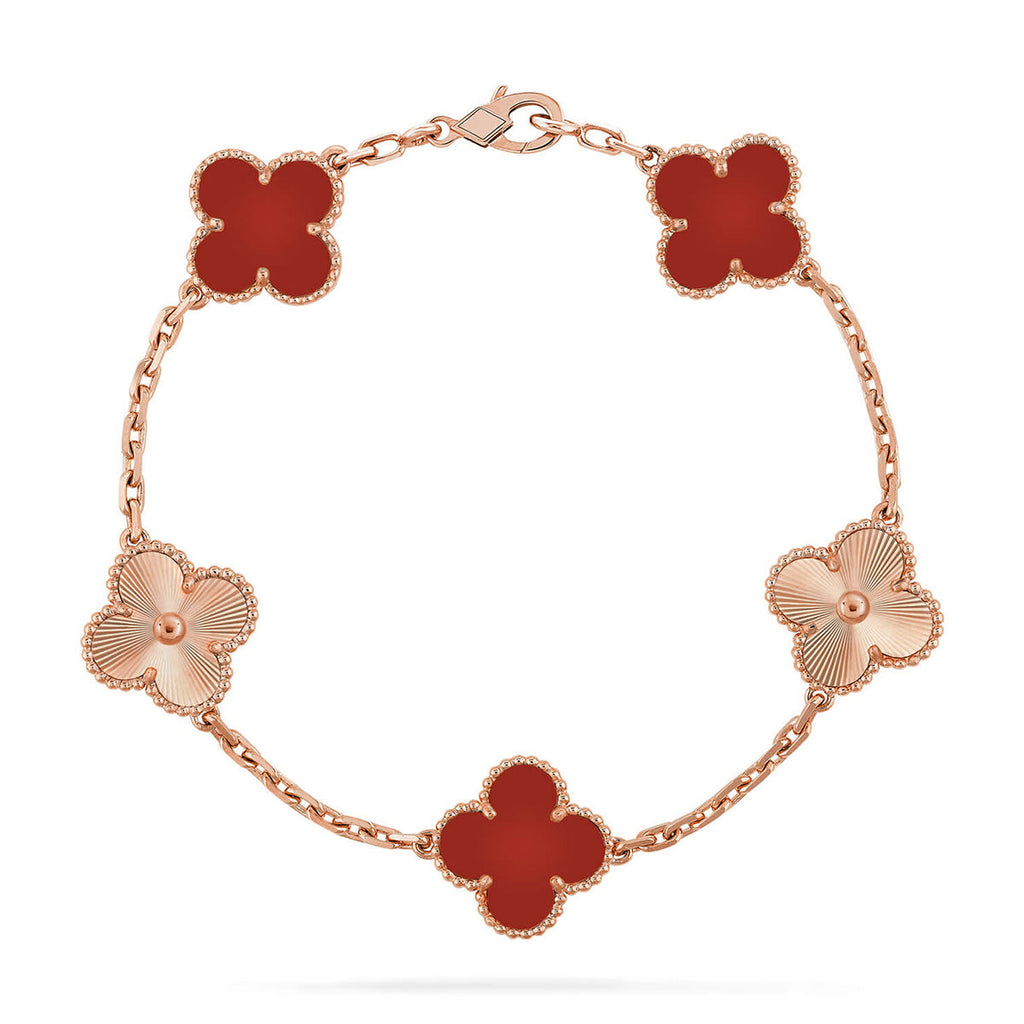 [Luxe] CLOVER 5 MOTIF RED CORNELIAN BRACELET COLLECTION