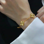 [LUXE]Clover Laser  Pulsar Stone 5-Motif & LOVE Diamond-Paved Bracelet Stack Set