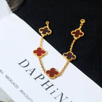 [Luxe] CLOVER 5 MOTIF RED CORNELIAN BRACELET COLLECTION
