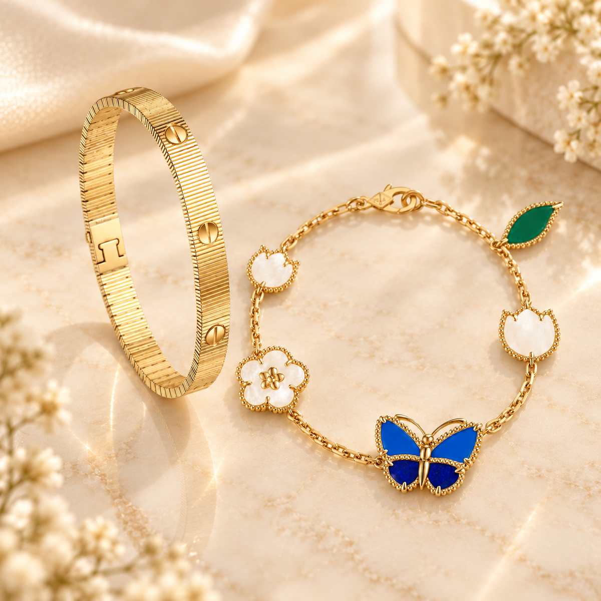 [LUXE] Lucky Spring Butterfly 5-Motif & LOVE Unlimited Bracelet Stack Set