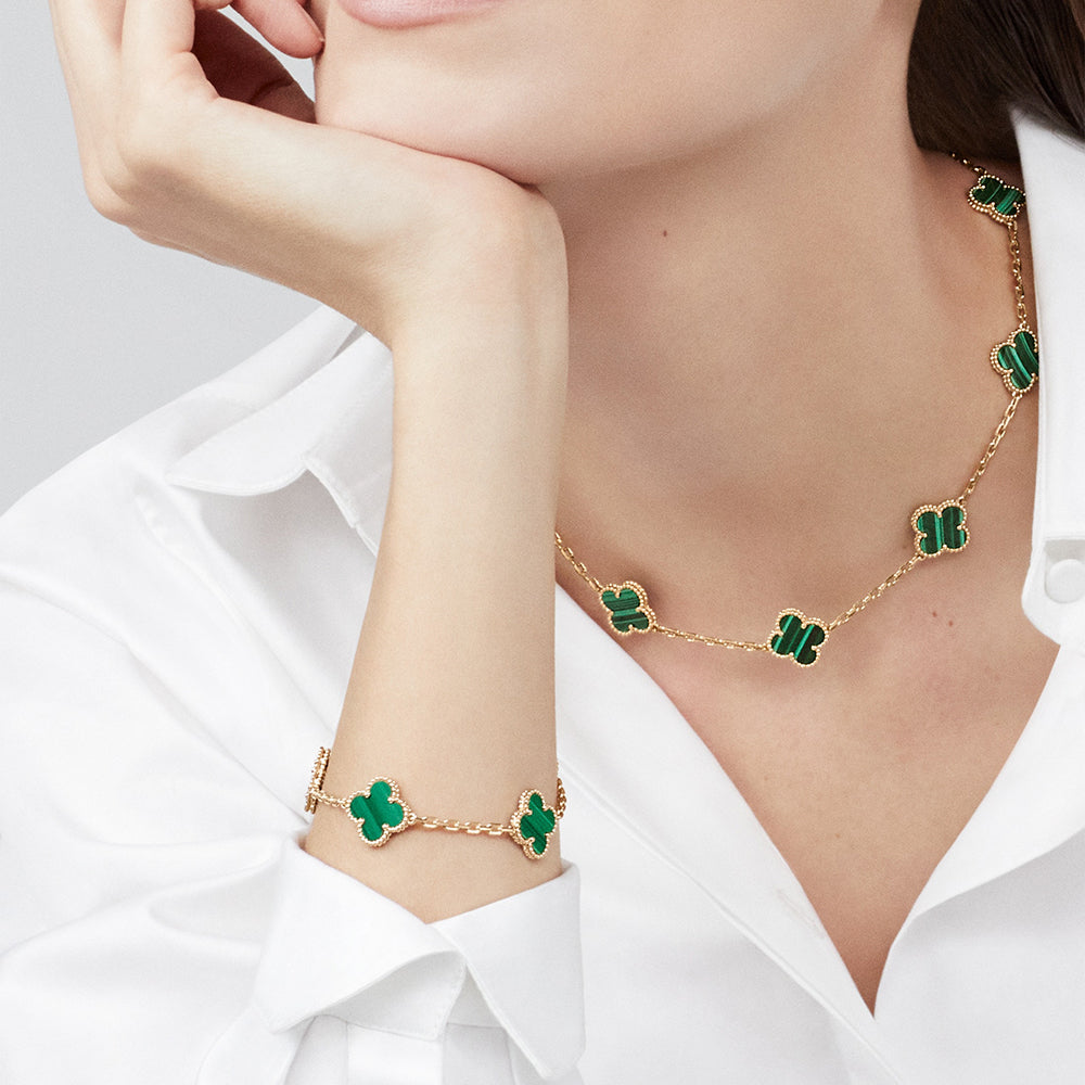 [Luxe]CLOVER 10 MOTIFS MALACHITE NECKLACE