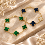 [LUXE]Clover 5-Motif Malachite & Pietersite Bracelet Stack Set