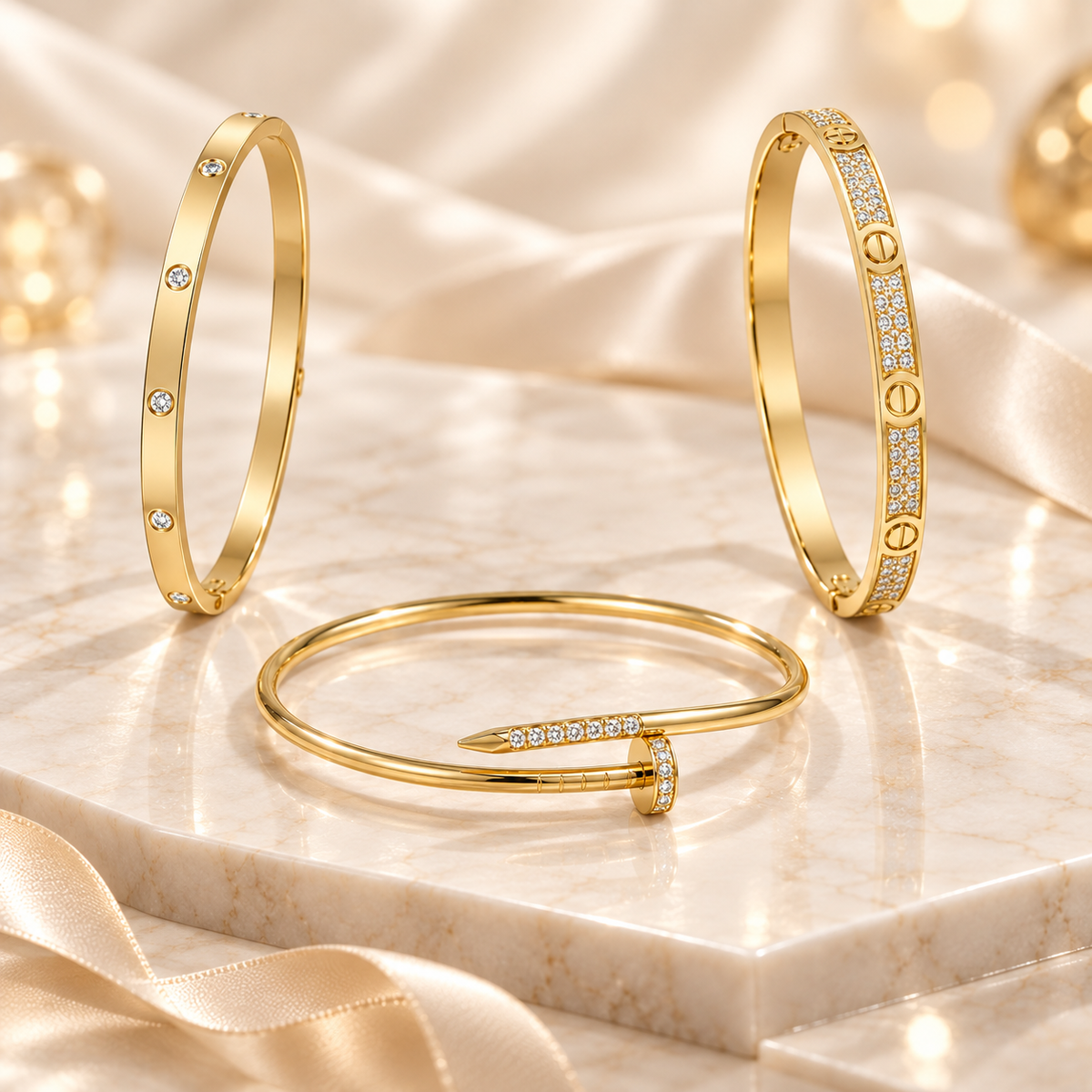 [LUXE] JUSTE Diamond & LOVE Diamond Bracelet Stack Set