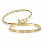 [LUXE] JUSTE Diamond & LOVE Diamond-Paved Bracelet Stack Set