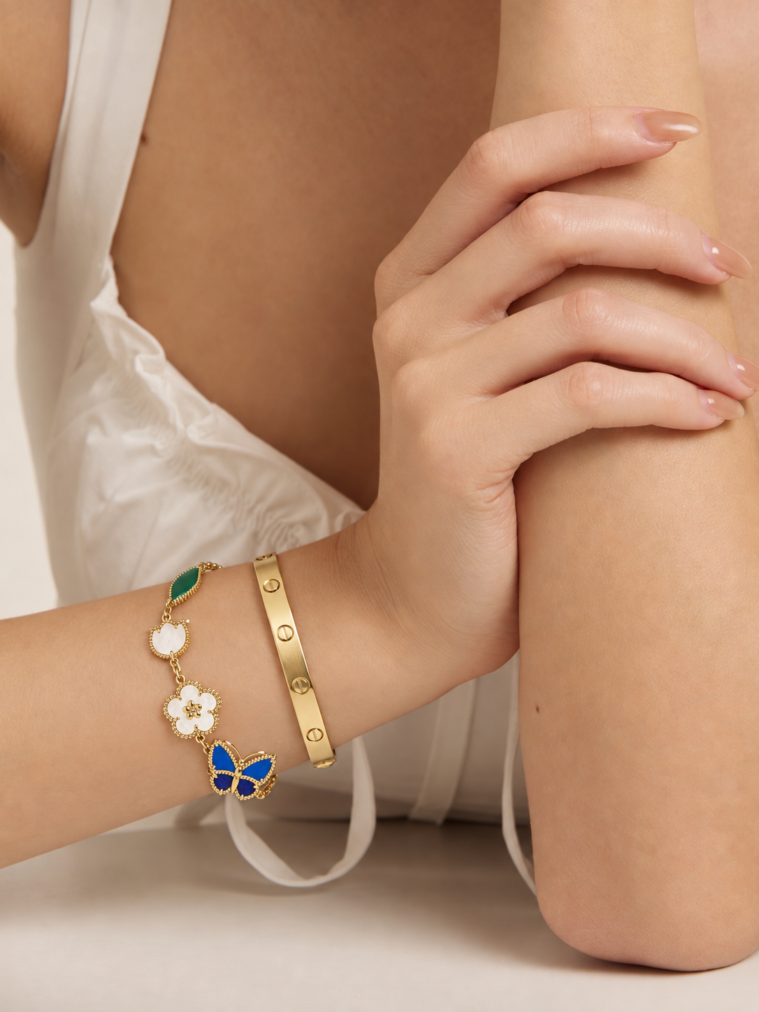 [LUXE] LOVE Brushed & Lucky Spring Butterfly 5-Motif Bracelet Stack Set