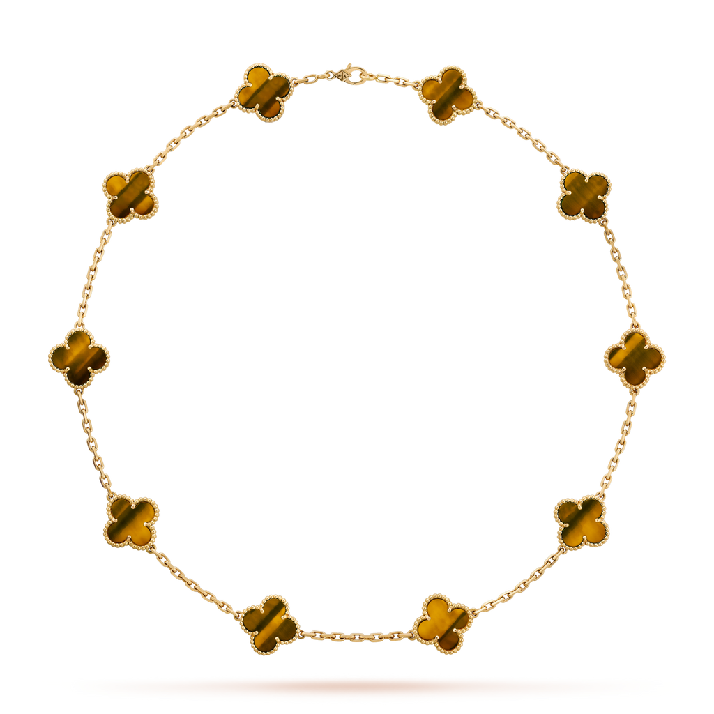 [Luxe]CLOVER 10 MOTIFS TIGER EYE NECKLACE