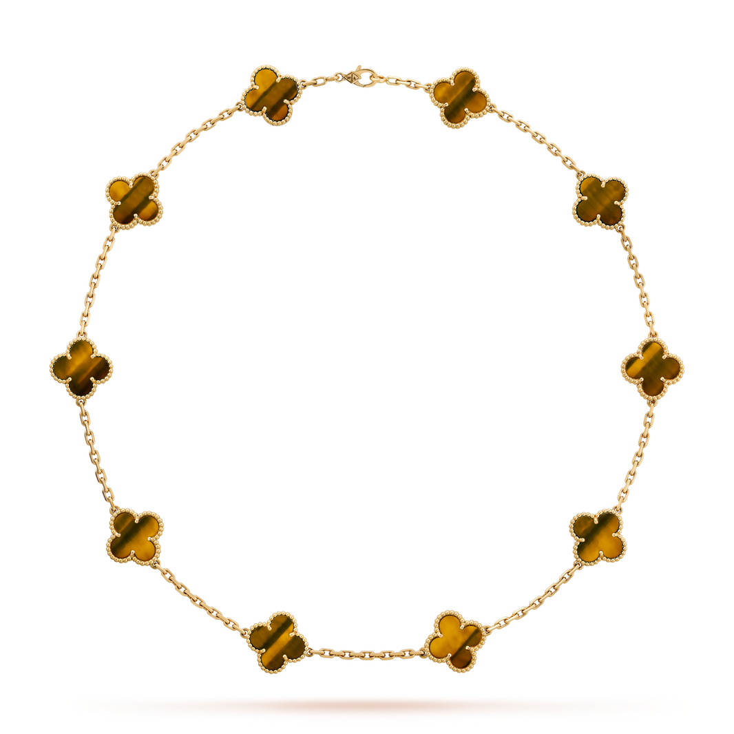[Luxe]CLOVER 10 MOTIFS TIGER EYE NECKLACE
