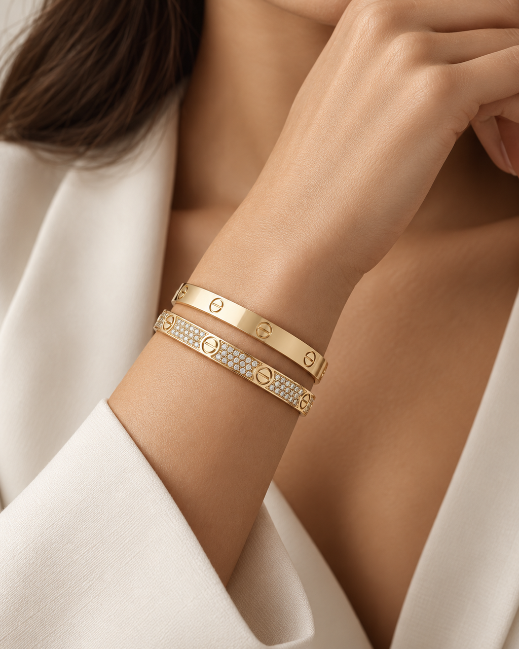 [LUXE] LOVE  Classic & Diamond-Paved Bracelet Stack Set