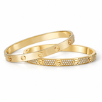[LUXE] LOVE  Classic & Diamond-Paved Bracelet Stack Set