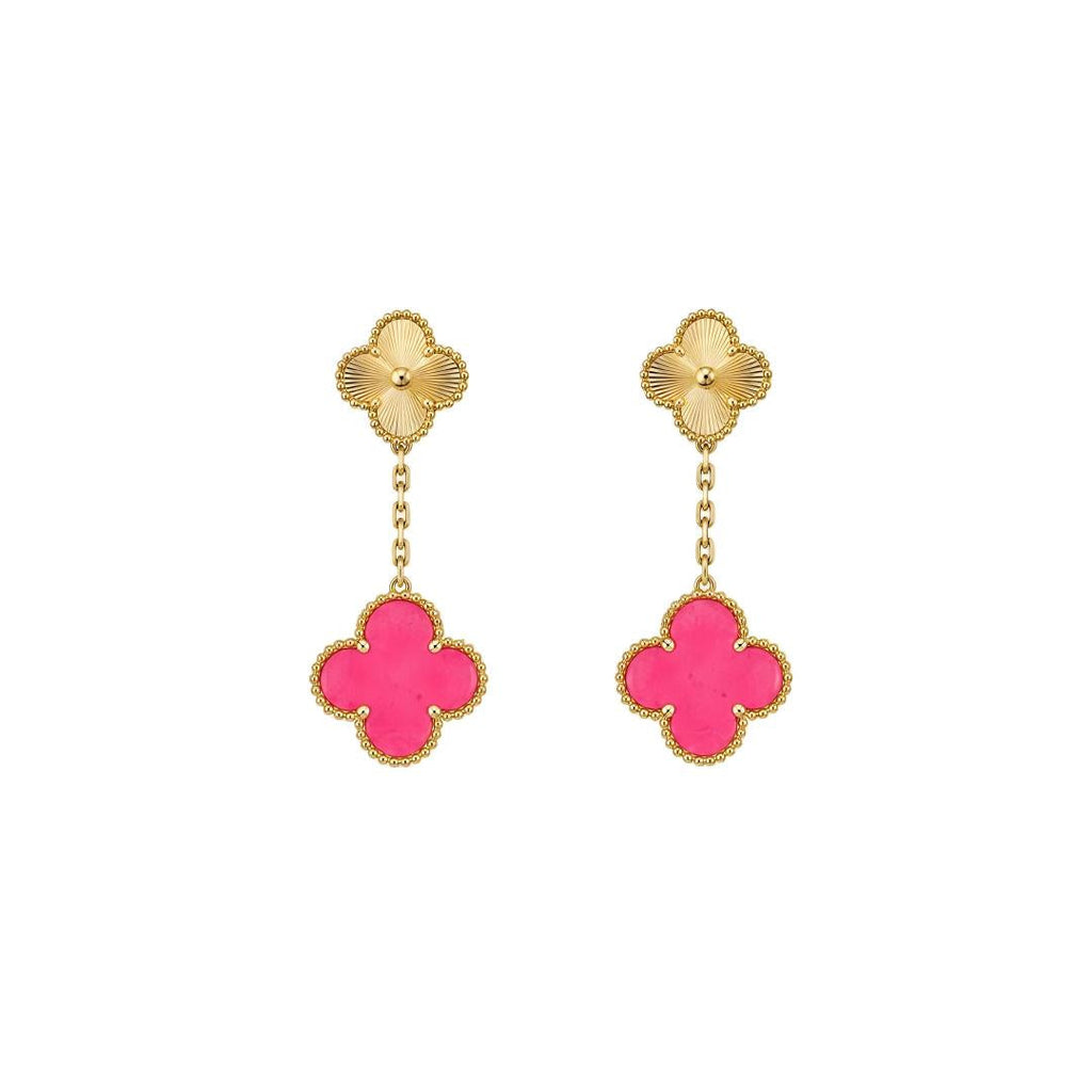[LUXE]Clover Pink Enamel Necklace & Earring Jewelry Set