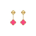 [LUXE]Clover Pink Enamel Necklace & Earring Jewelry Set