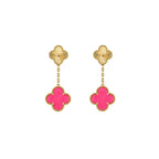 [LUXE]Clover Pink Enamel Necklace & Earring Jewelry Set