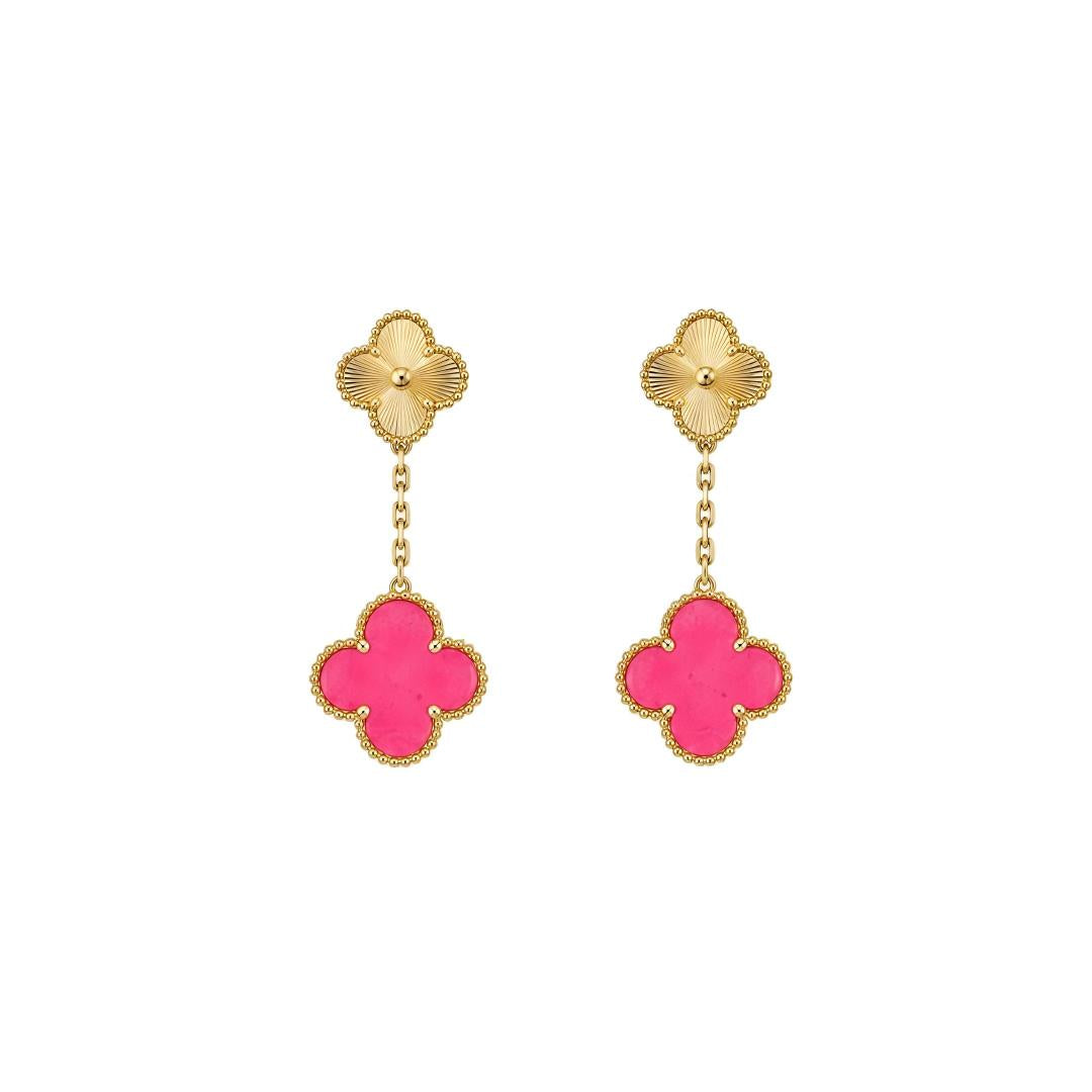 [LUXE]Clover Pink Enamel Necklace & Earring Jewelry Set