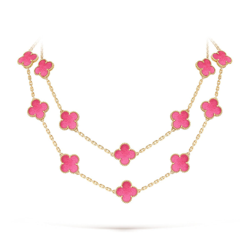 [LUXE]Clover Pink Enamel Necklace & Earring Jewelry Set