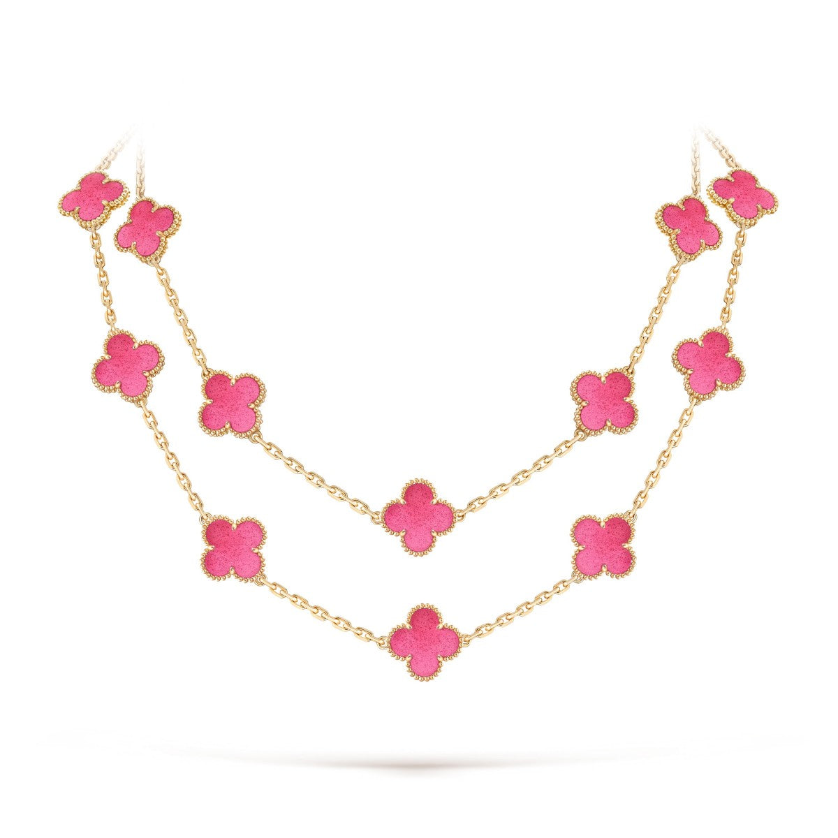 [LUXE]Clover Pink Enamel Necklace & Earring Jewelry Set