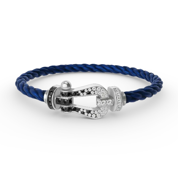 [LUXE]Pave Gemstone Love &Force Large Horseshoe Diamond Duo Bracelet Stack Set