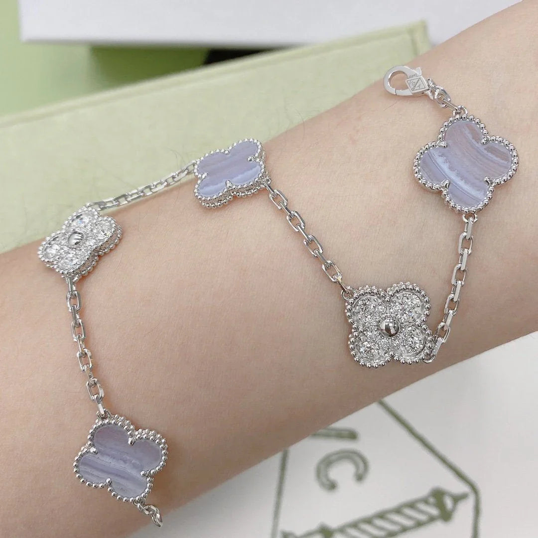 [Luxe] CLOVER 5 MOTIF PURPLE CHALCEDONY BRACELET COLLECTION
