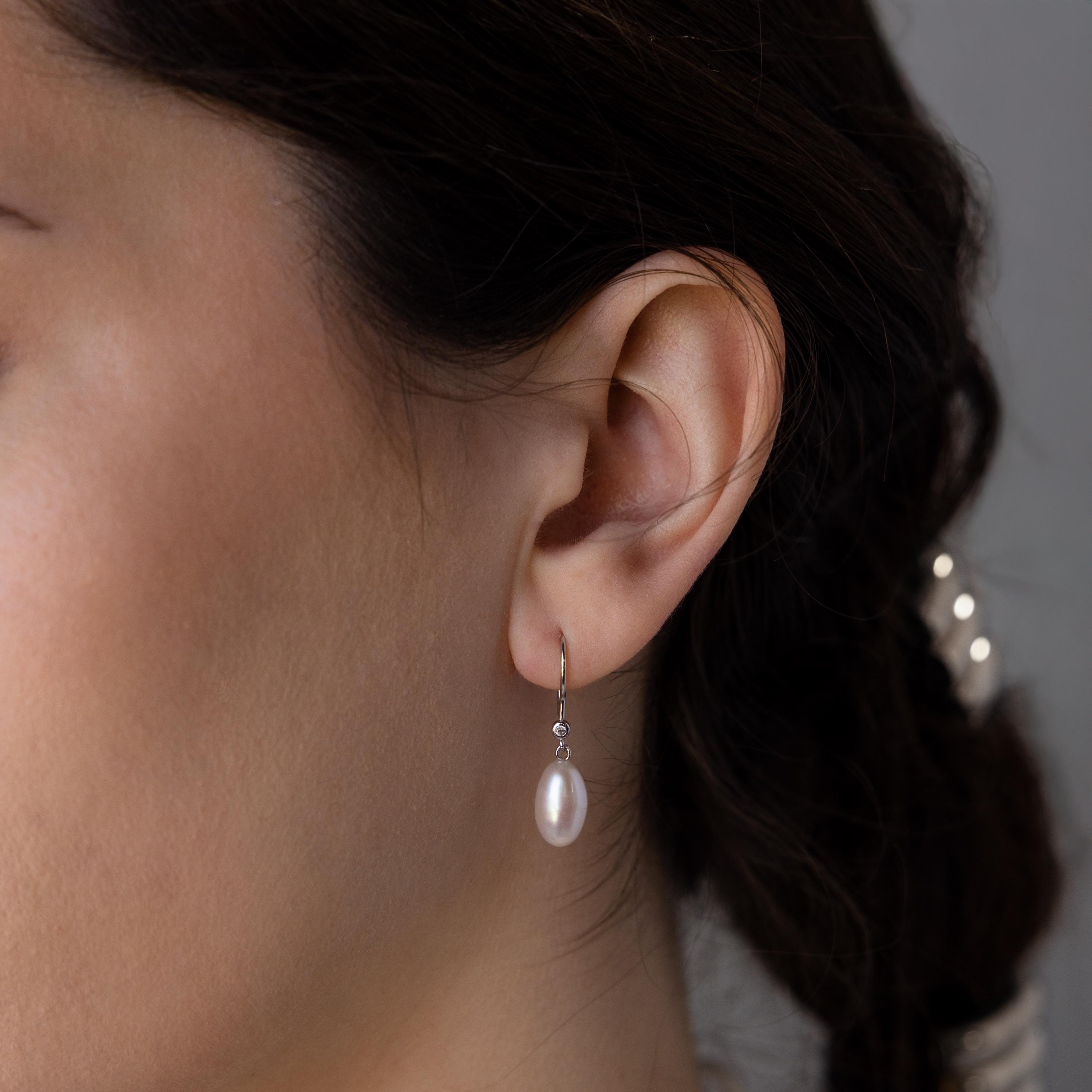 Dangling Pearl Diamond Earrings
