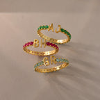 Duo Initial Birthstone Tennis Ring