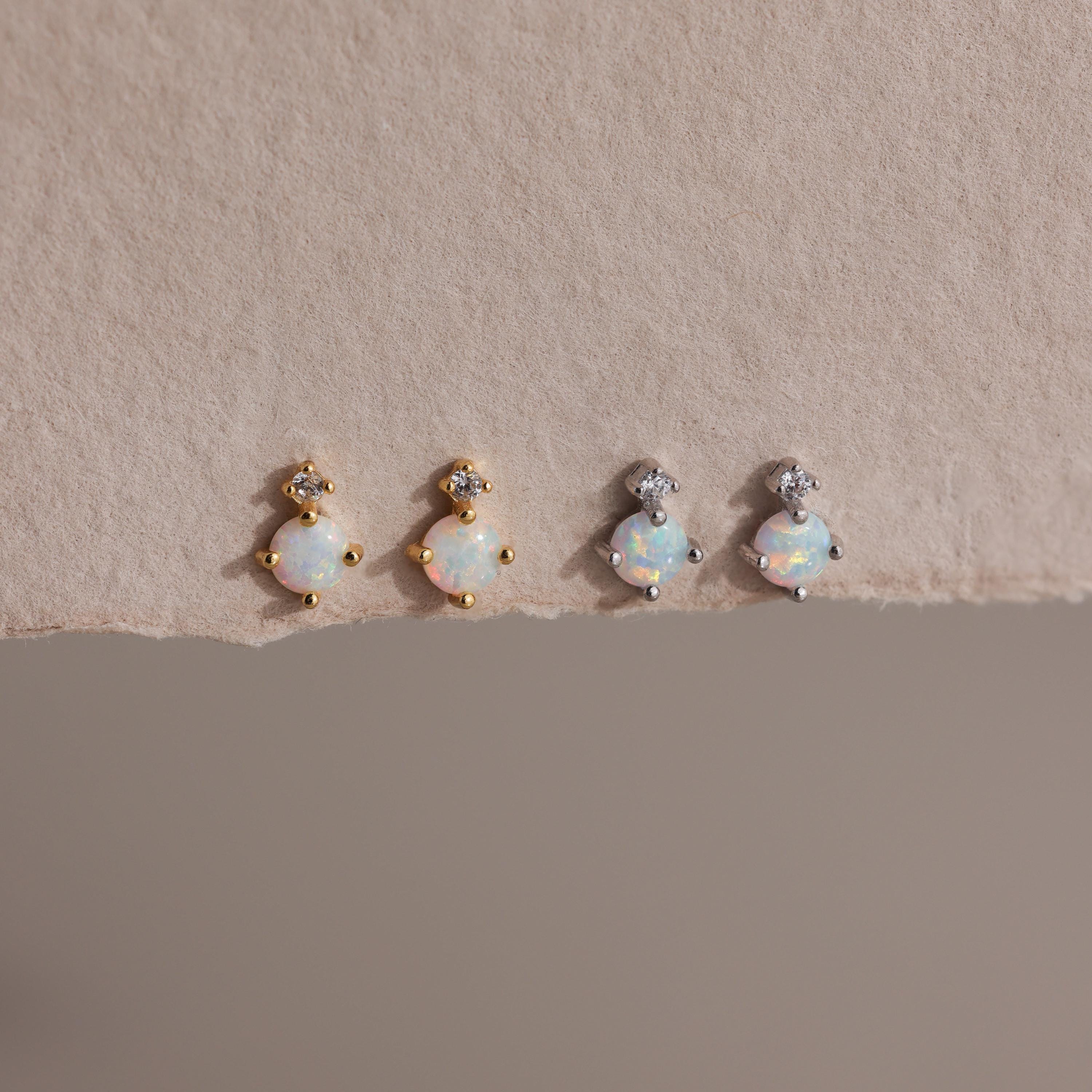 Opal & Diamond Flatback Studs