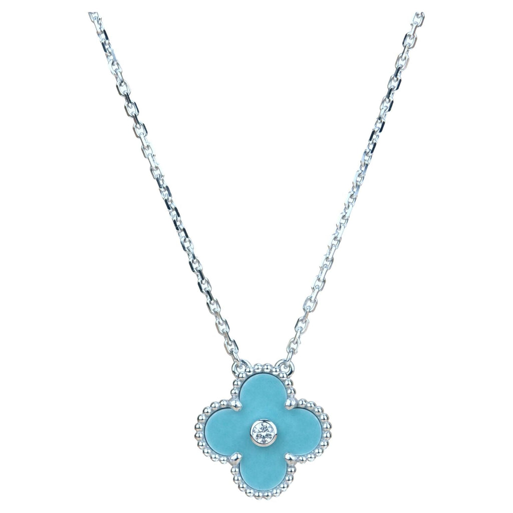 [Luxe]CLOVER 15MM DIAMOND SVRES PORCELAIN  NECKLACE SILVER