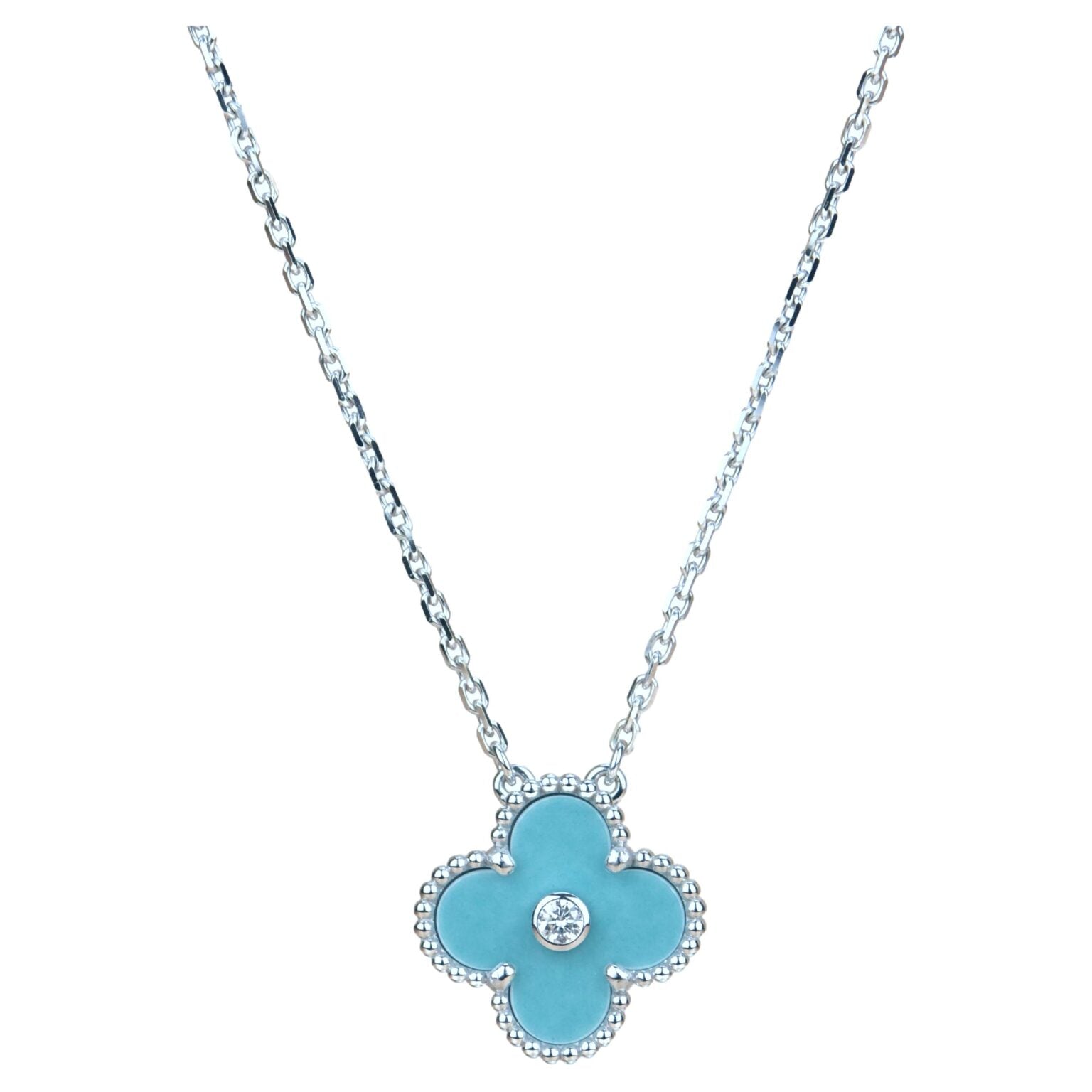 [Luxe]CLOVER 15MM DIAMOND SVRES PORCELAIN  NECKLACE SILVER