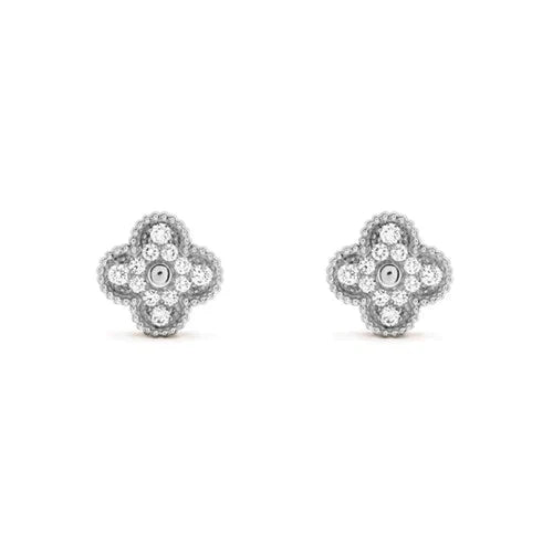 [Luxe]CLOVER 1 MOTIFS DIAMOND STUD EARRINGS SILVER