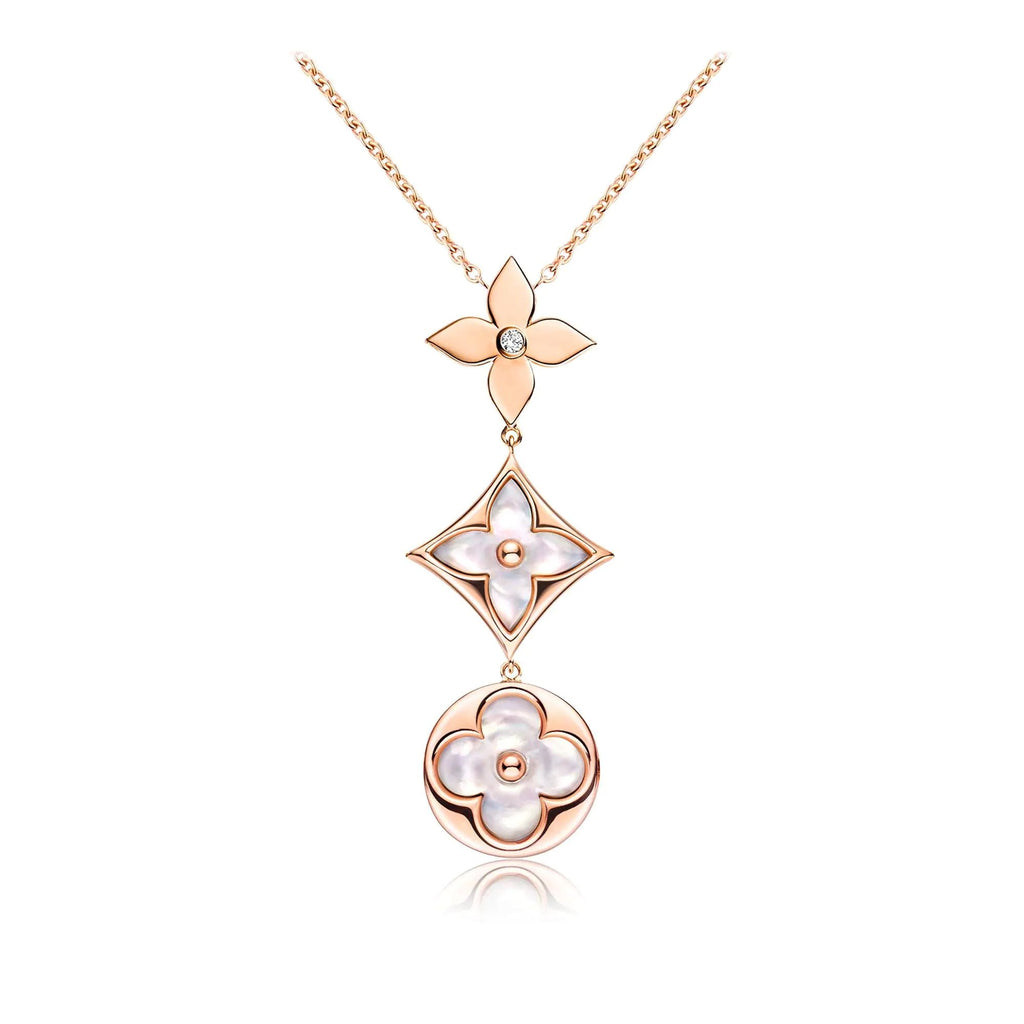 [Luxe] COLLIER LARIAT COLOR BLOSSOM OR ROSE NACRE BLANCHE ET DIAMANT