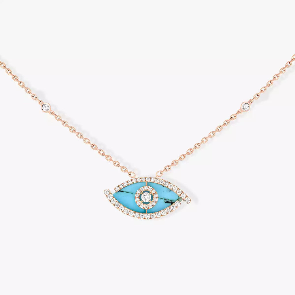 [LUXE]Lucky Eye Diamond Necklace in Rose Gold and Turquoise