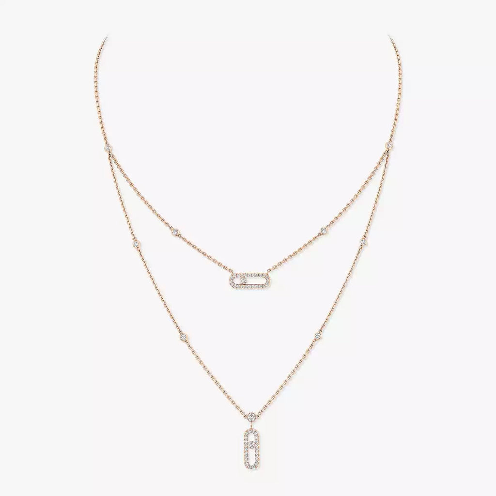 [LUXE]2 Rows Rose Gold Diamond Pave_ Necklace Move Uno