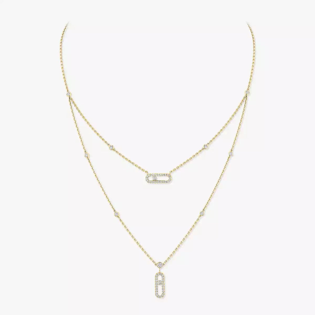 [LUXE]2 Rows Rose Gold Diamond Pave_ Necklace Move Uno