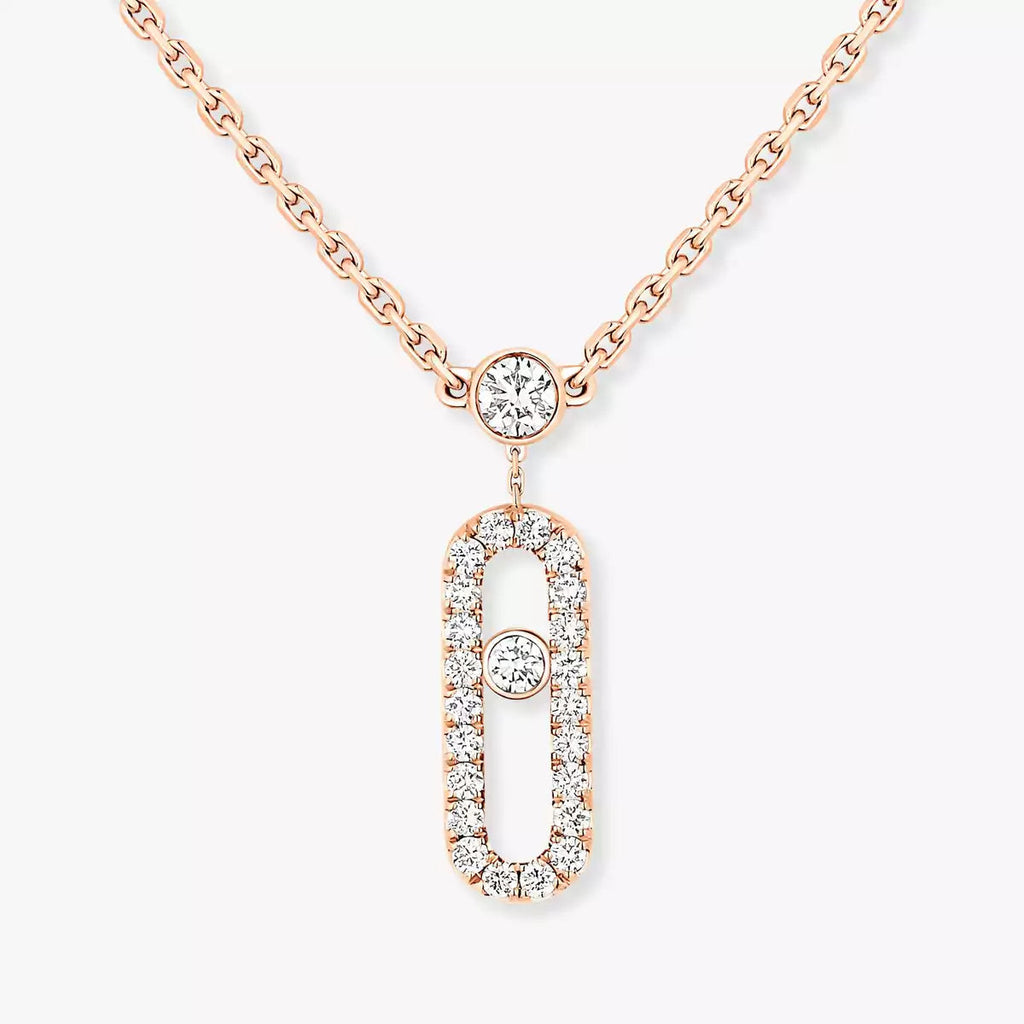 [LUXE]2 Rows Rose Gold Diamond Pave_ Necklace Move Uno