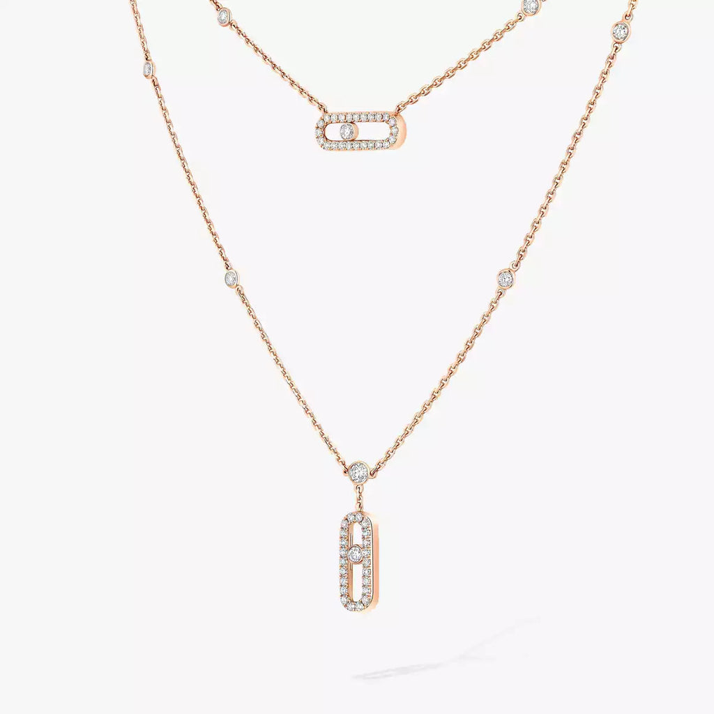 [LUXE]2 Rows Rose Gold Diamond Pave_ Necklace Move Uno