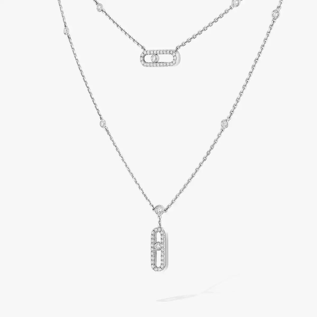 [LUXE]2 Rows Rose Gold Diamond Pave_ Necklace Move Uno